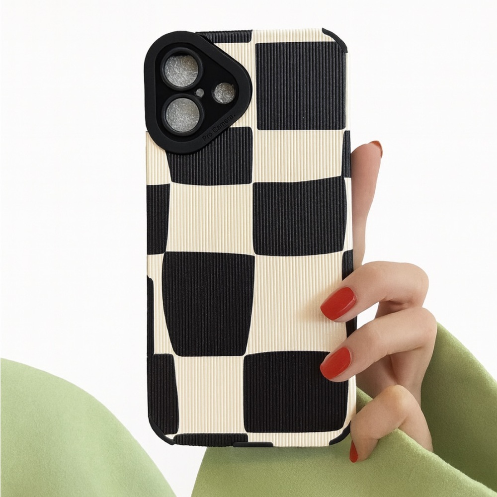 Apple iPhone Phone Case Vertical Stripes PU Leather Texture Checker Pattern